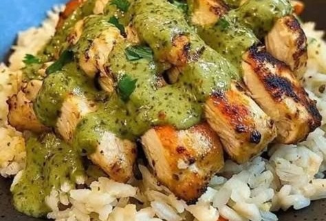 Peruvian Chicken with Green Sauce and Cilantro Rice