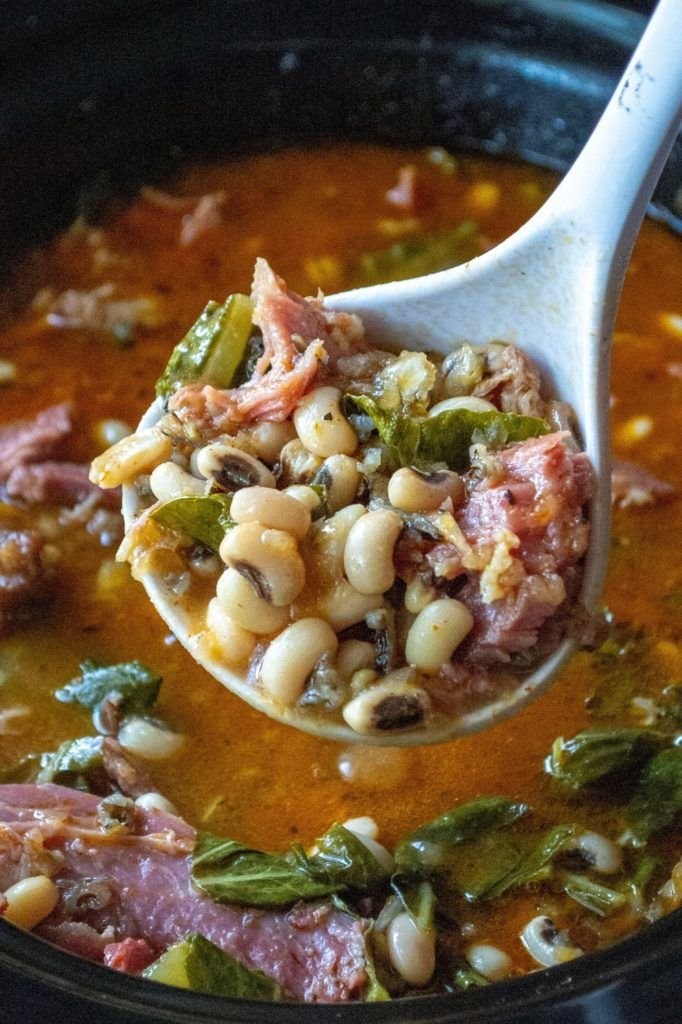 Slow Cooker Black Eyed Peas and Collard Greens
