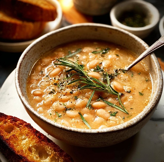 Rustic Rosemary Garlic White Bean Soup