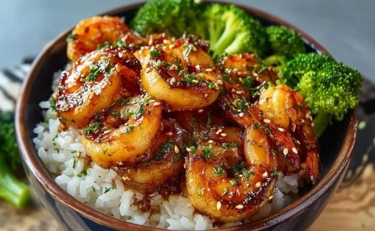 Bol de crevettes au miel et à l'ail