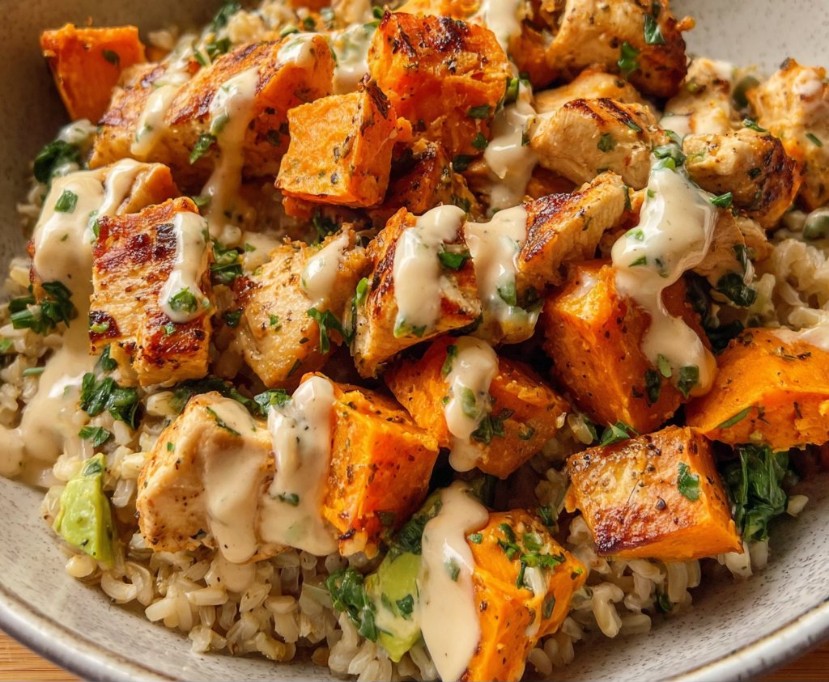 Healthy Chicken & Sweet Potato Rice Bowl