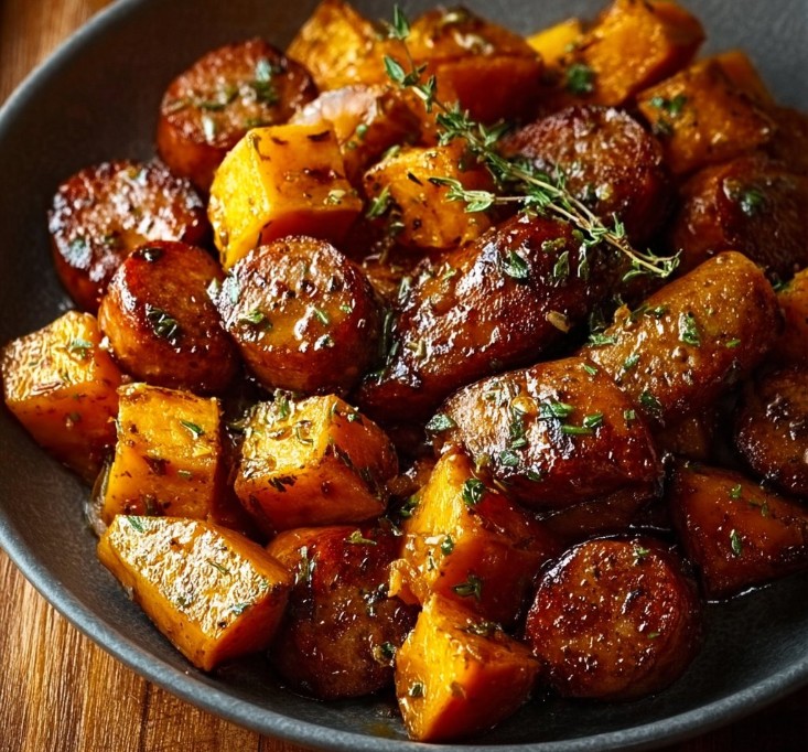 Sausage and Sweet Potatoes with Honey Garlic Sauce in 30 Minutes