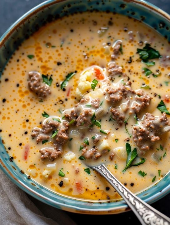 Keto Cauliflower & Hamburger Soup