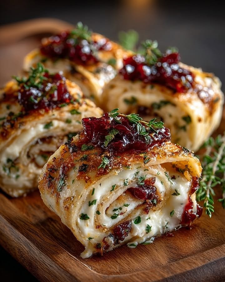 Brie & Cranberry Stuffed Flatbread Pinwheels