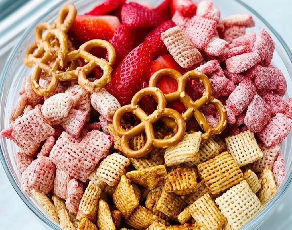 Strawberry Valentine's Chex Mix
