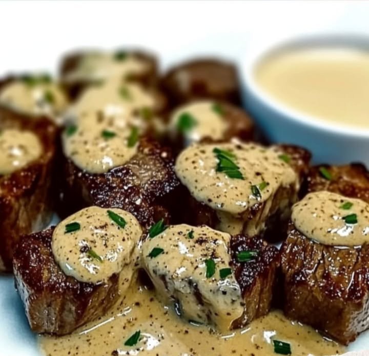 Garlic Butter Steak Bites with Parmesan Cream Sauce