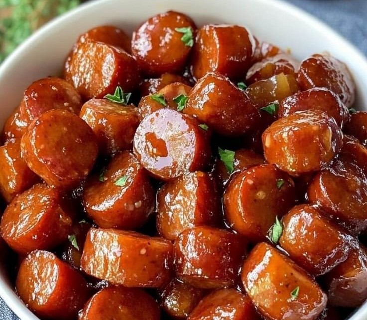 Slow Cooker Apple Kielbasa Bites