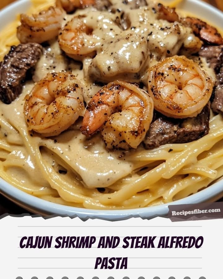 Delightful Cajun Shrimp & Steak Alfredo Pasta