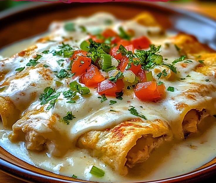 Chicken Enchiladas with Sour Cream White Sauce