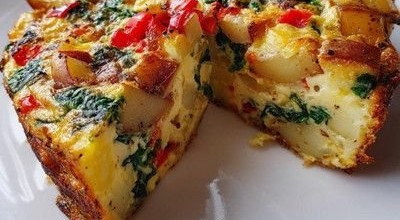 Easy Frittata with Potatoes, Red Peppers, and Spinach