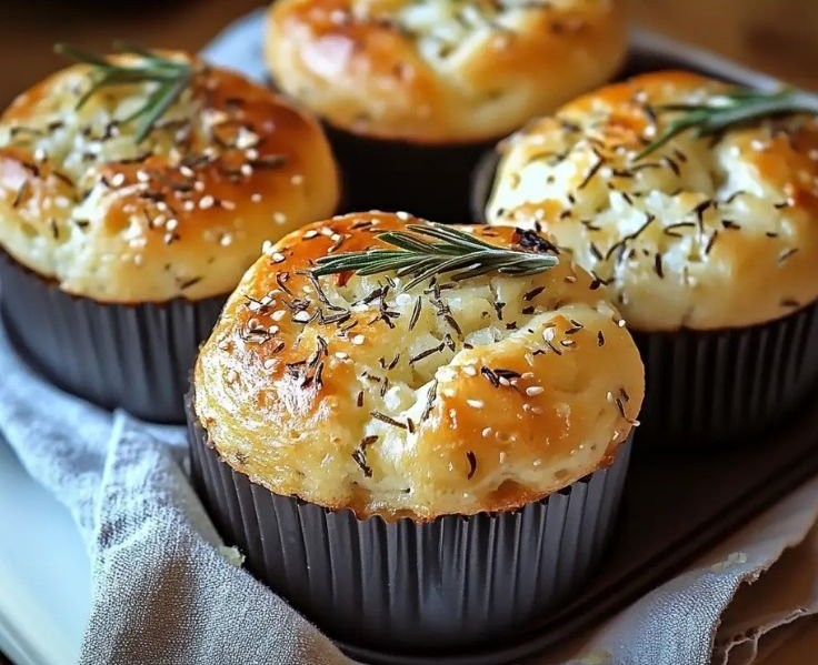 Garlic Rosemary Focaccia Muffins - Easy Mini Focaccia Recipe