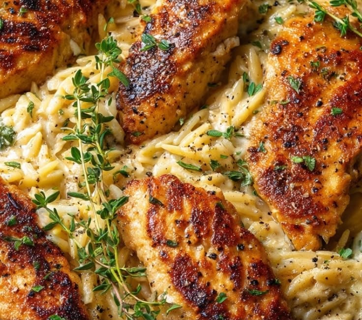 Creamy Garlic Chicken and Orzo Pasta