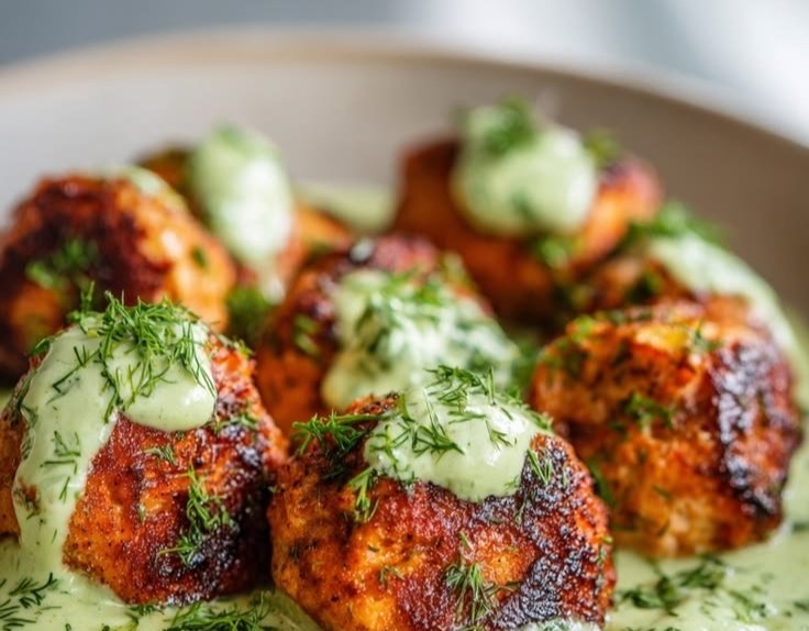 Baked Salmon Meatballs with Creamy Avocado Sauce