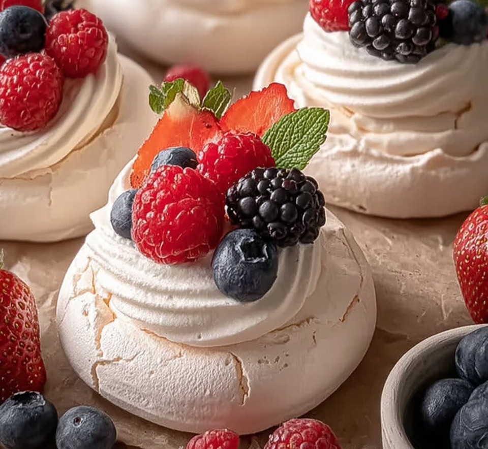Mini Pavlovas with Fresh Berries