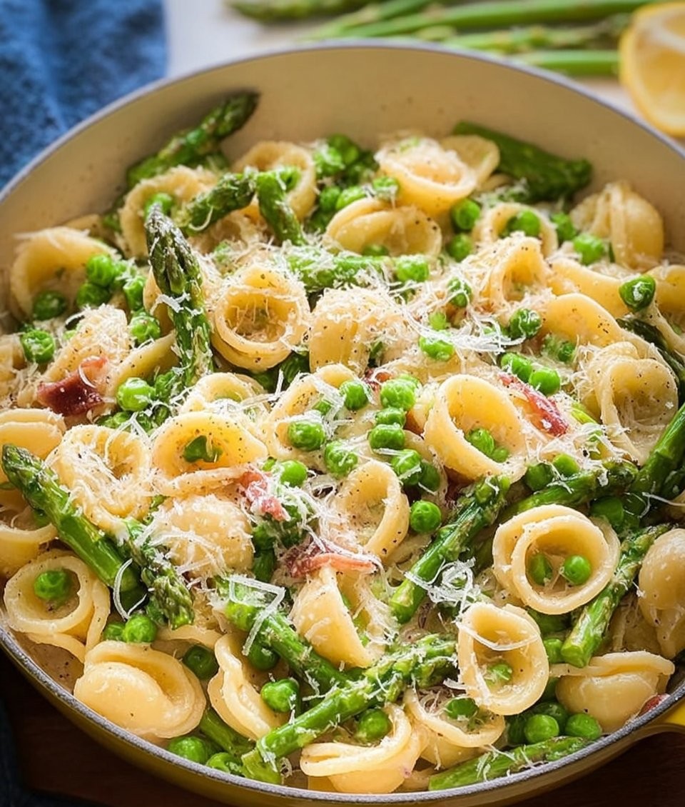 Creamy Lemon Asparagus Pasta with Peas & Parmesan