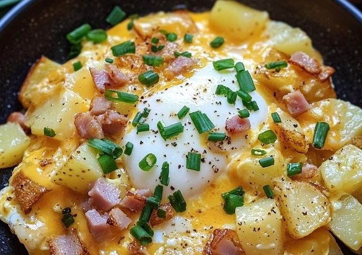 Cheesy Potato Egg Scramble