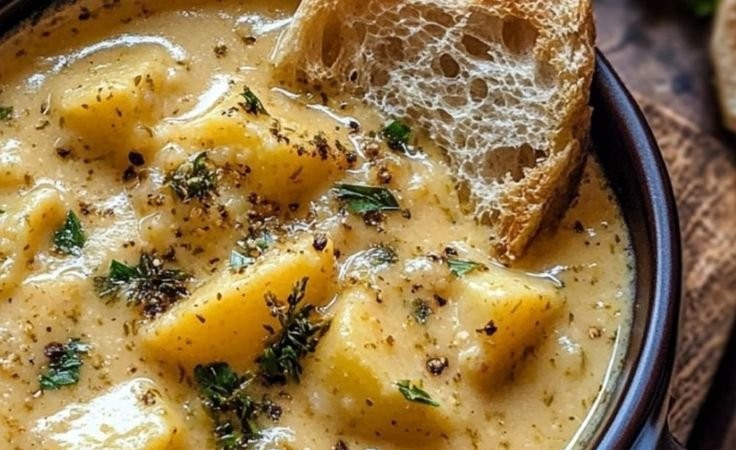 Hearty Cheddar Garlic Herb Potato Soup Recipe