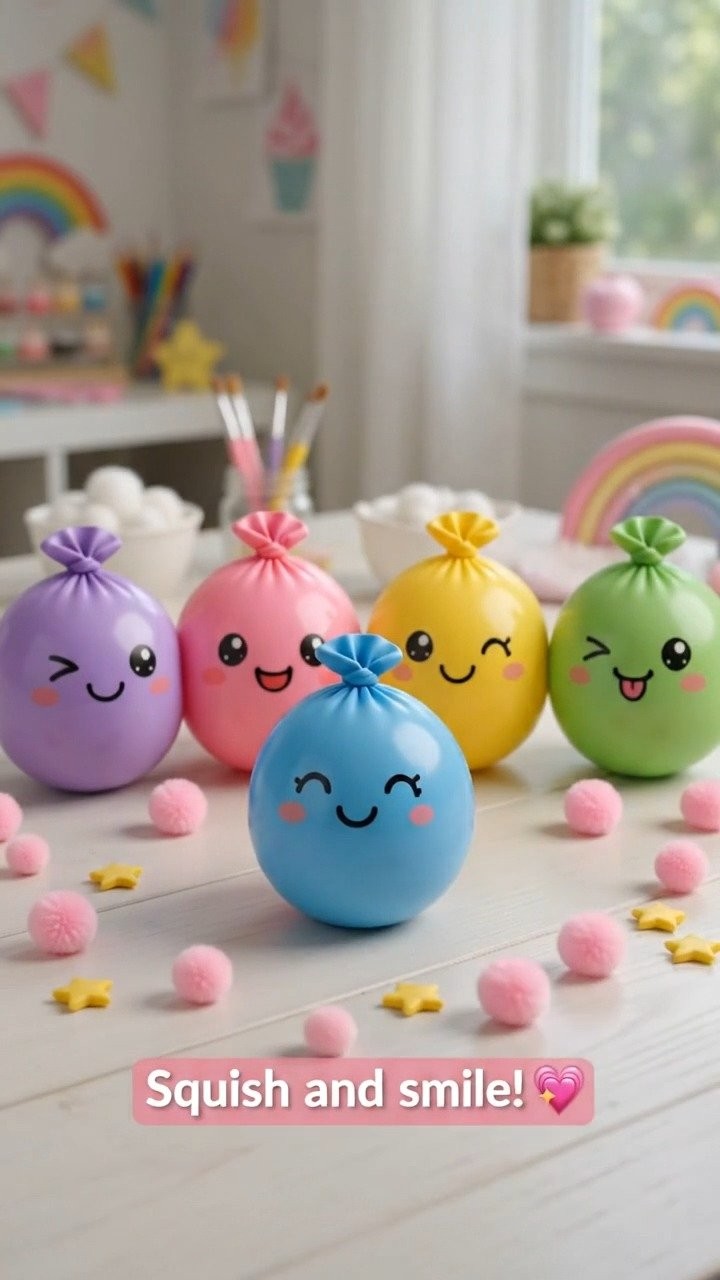 Easy cotton ball balloon squishies create soft, squeezable sensory toys perfect for stress relief and fun play ✨ A simple family DIY. Save this project!