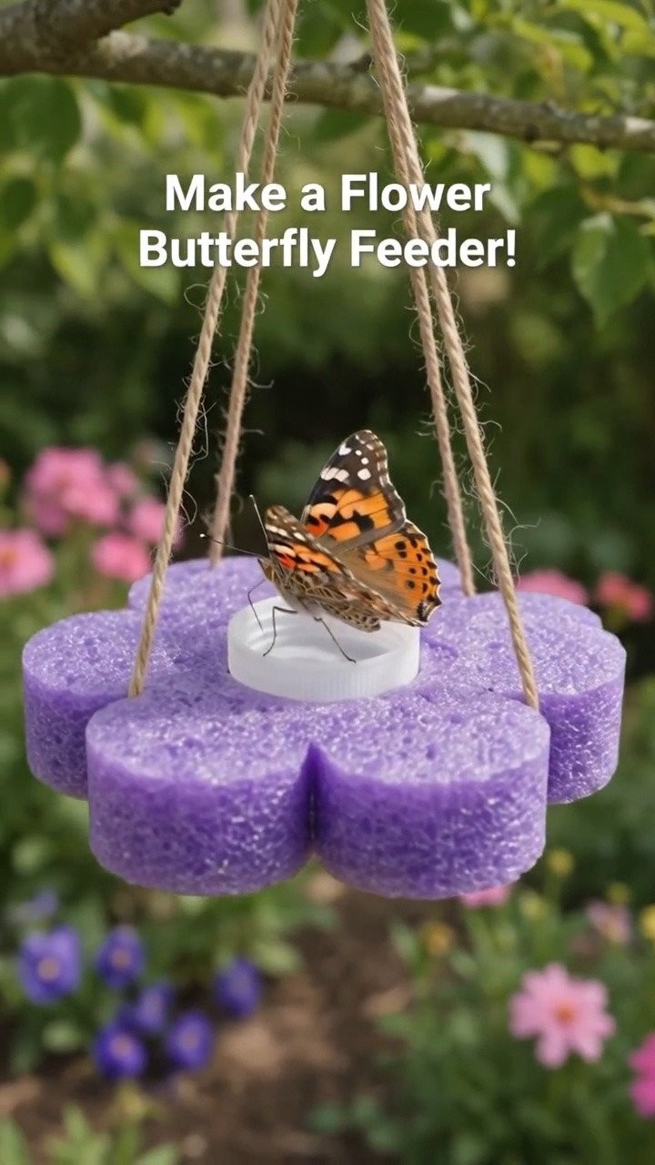 Flower butterfly feeder welcomes butterflies with colorful blooms while adding beauty to your garden ✨ A wonderful nature DIY. Save this project!