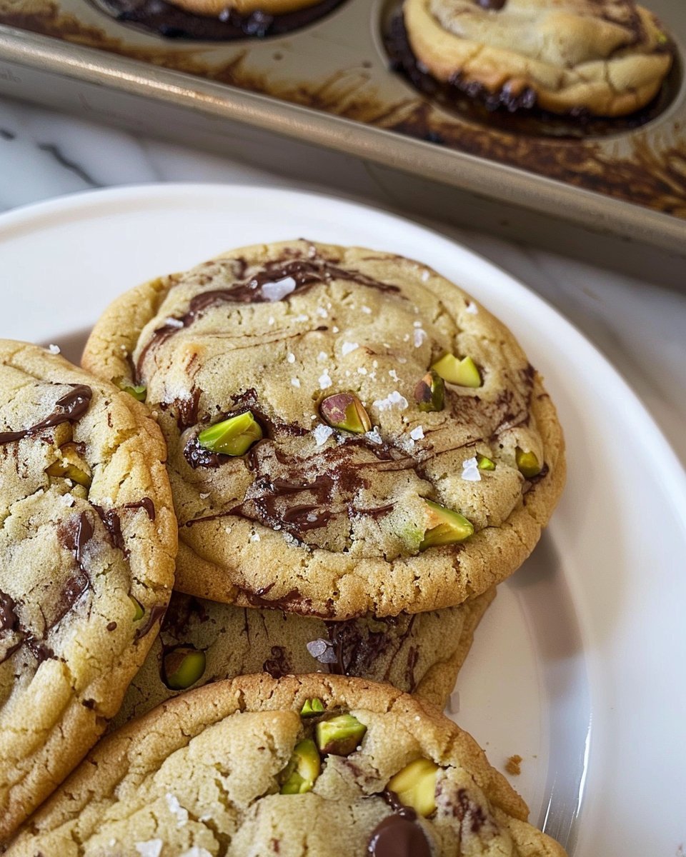 Salted Pistachio Dark Chocolate Chip Cookies