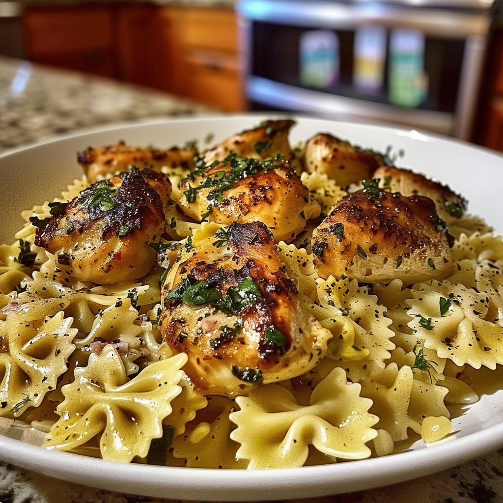 Lemon Garlic Chicken with Creamy Bowtie Pasta