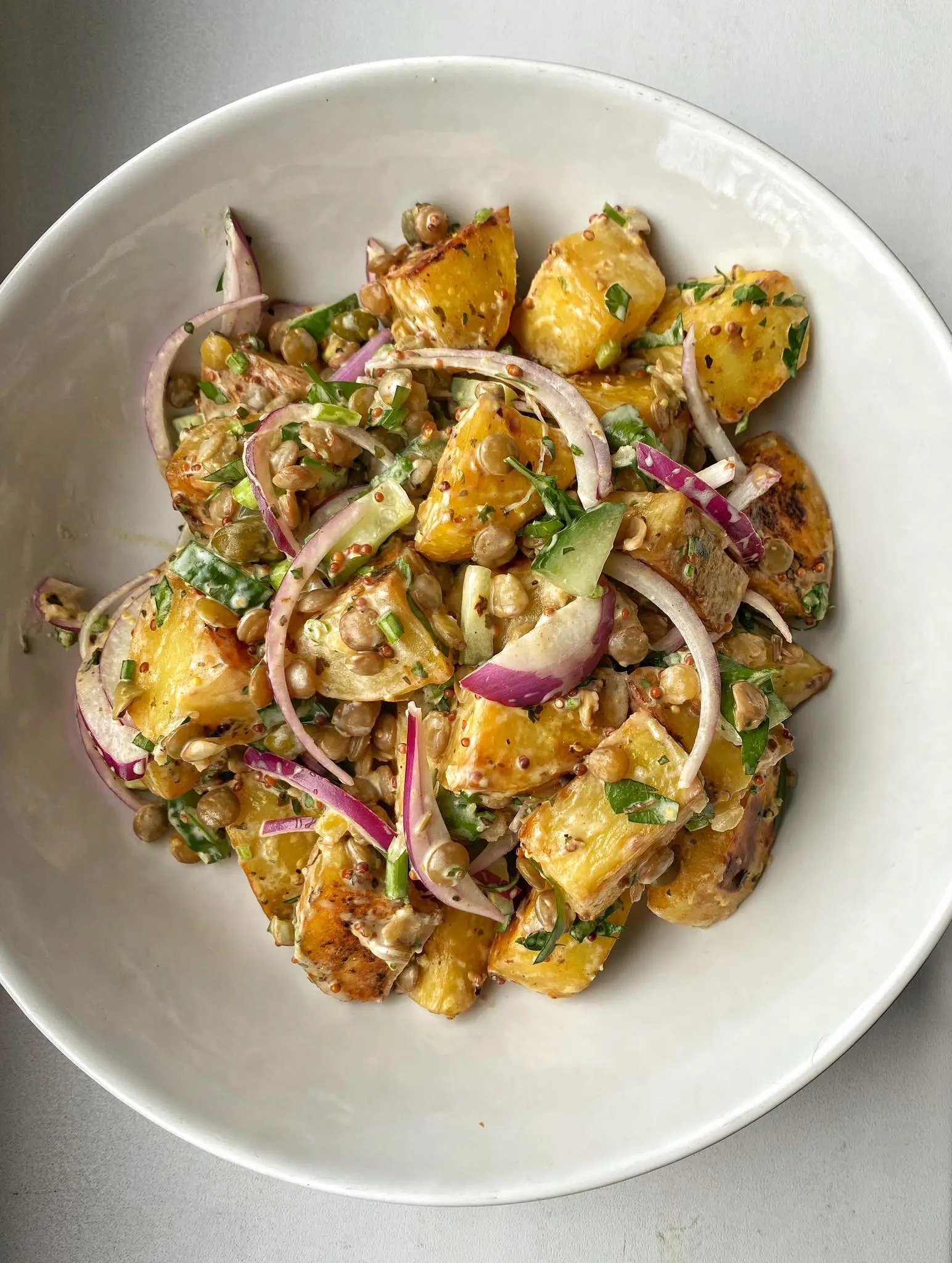 Crispy Potato Salad with Lentils