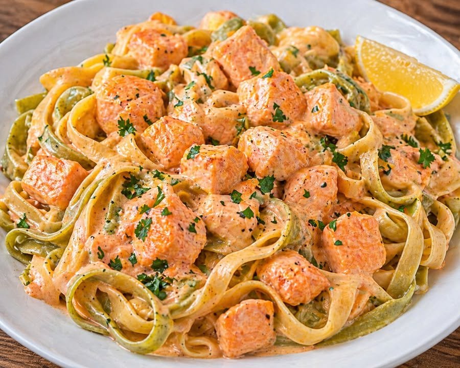 Nudeln mit Lachs Sahne Soße