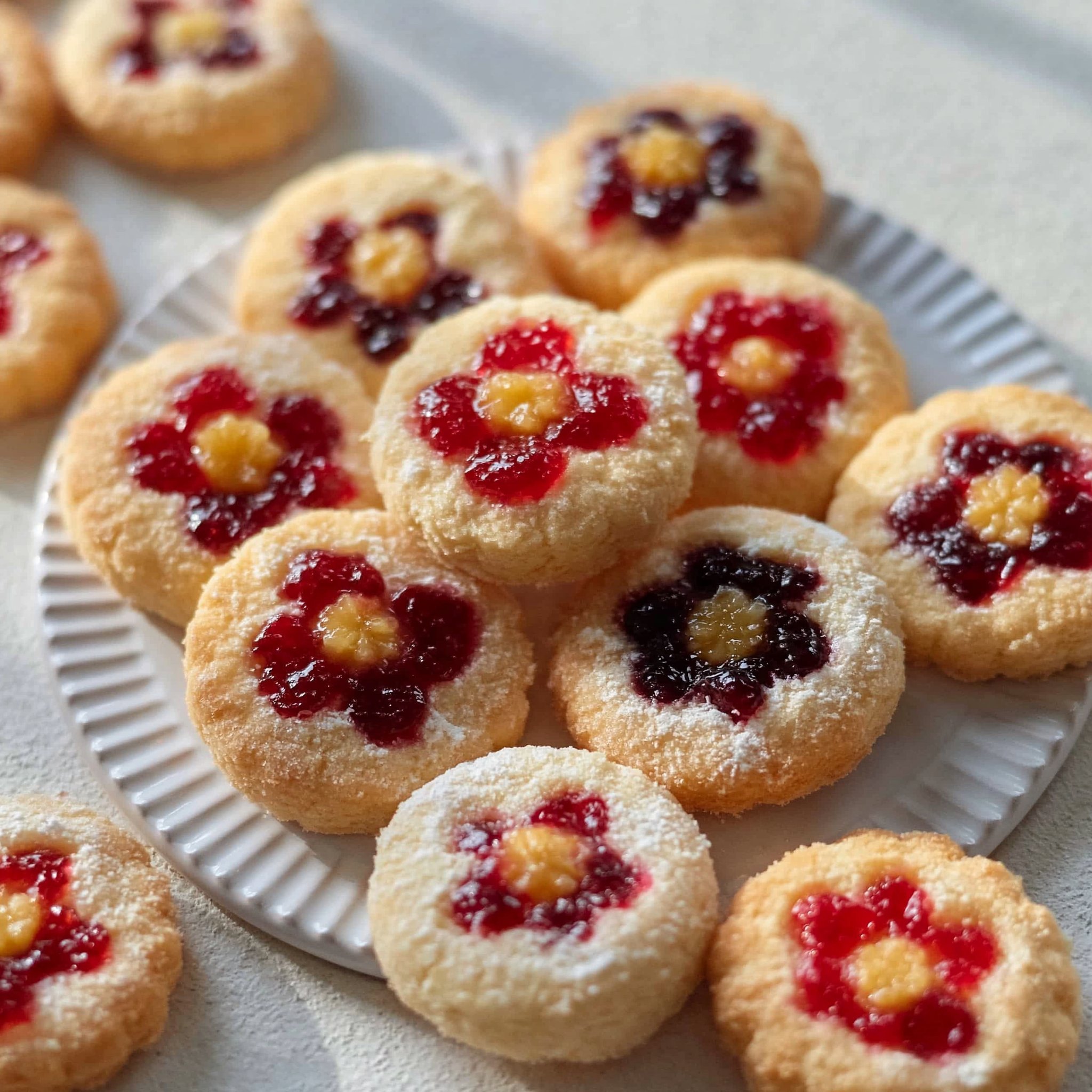 Blüten-Marmeladen-Daumenabdrück-Kekse