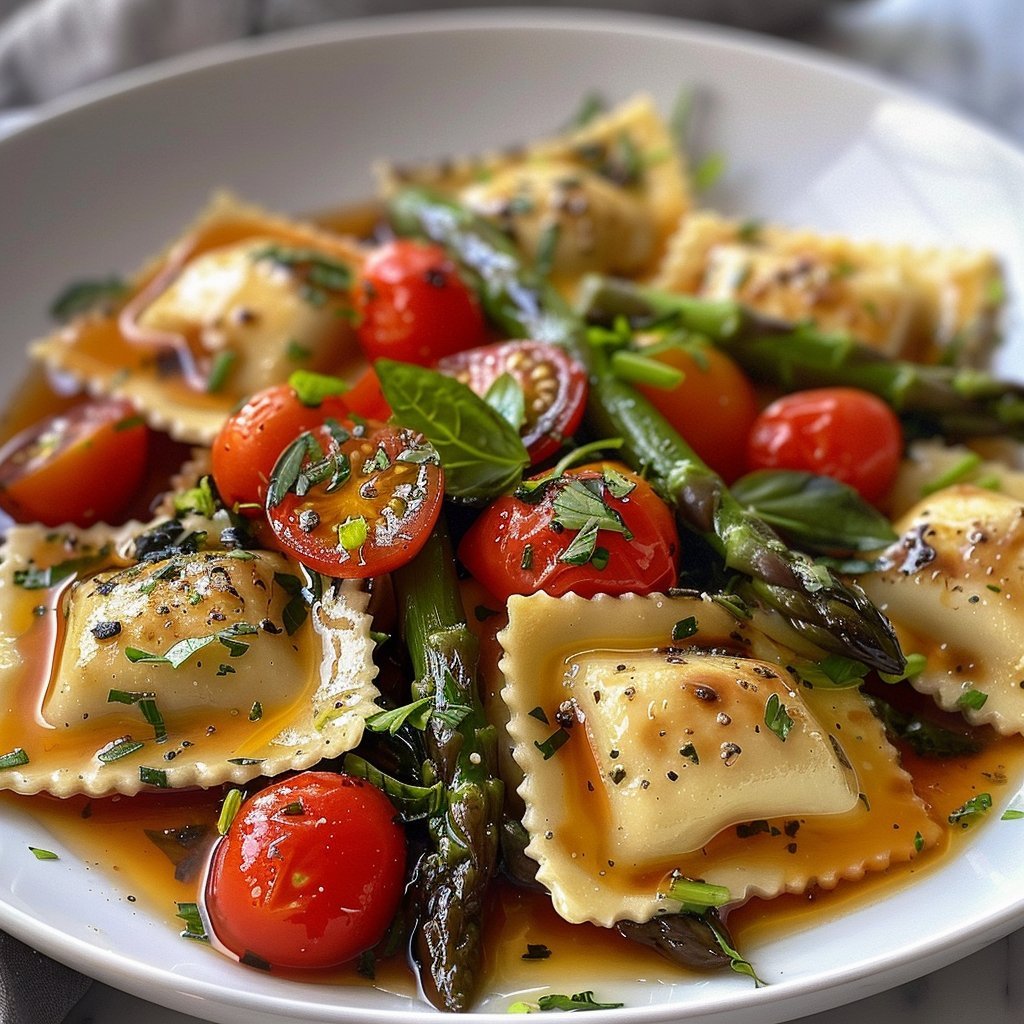 Ravioli with Tomatoes, Asparagus, and Herbs