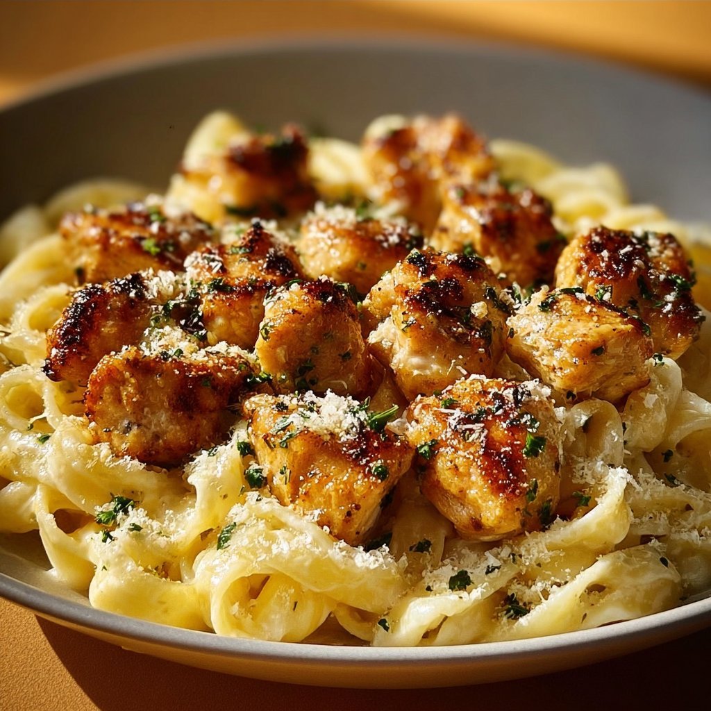 Garlic Butter Chicken Bites with Creamy Parmesan Pasta