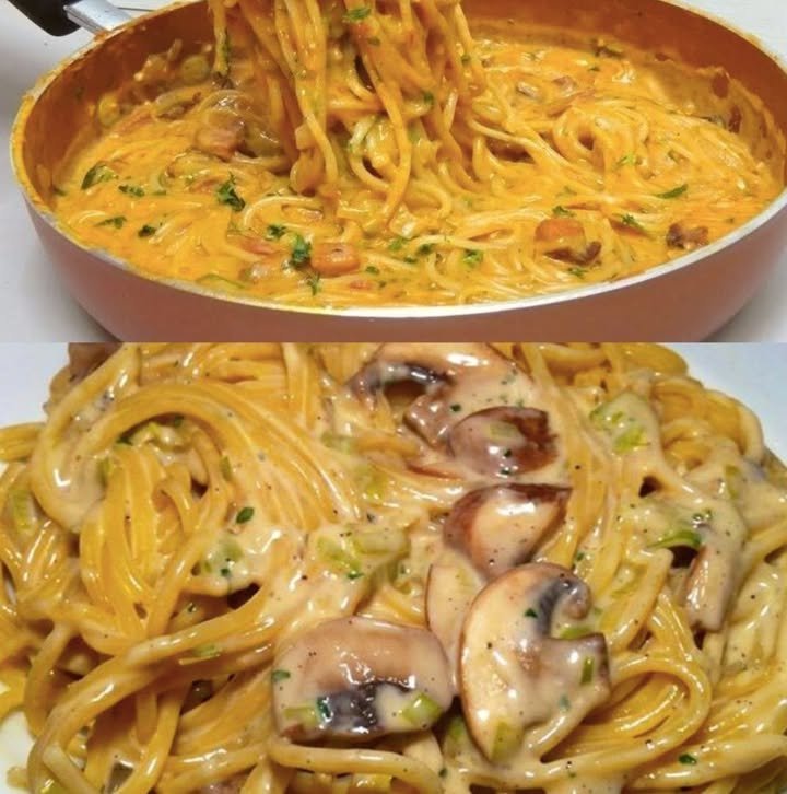 Champignons Spaghetti aus der Pfanne