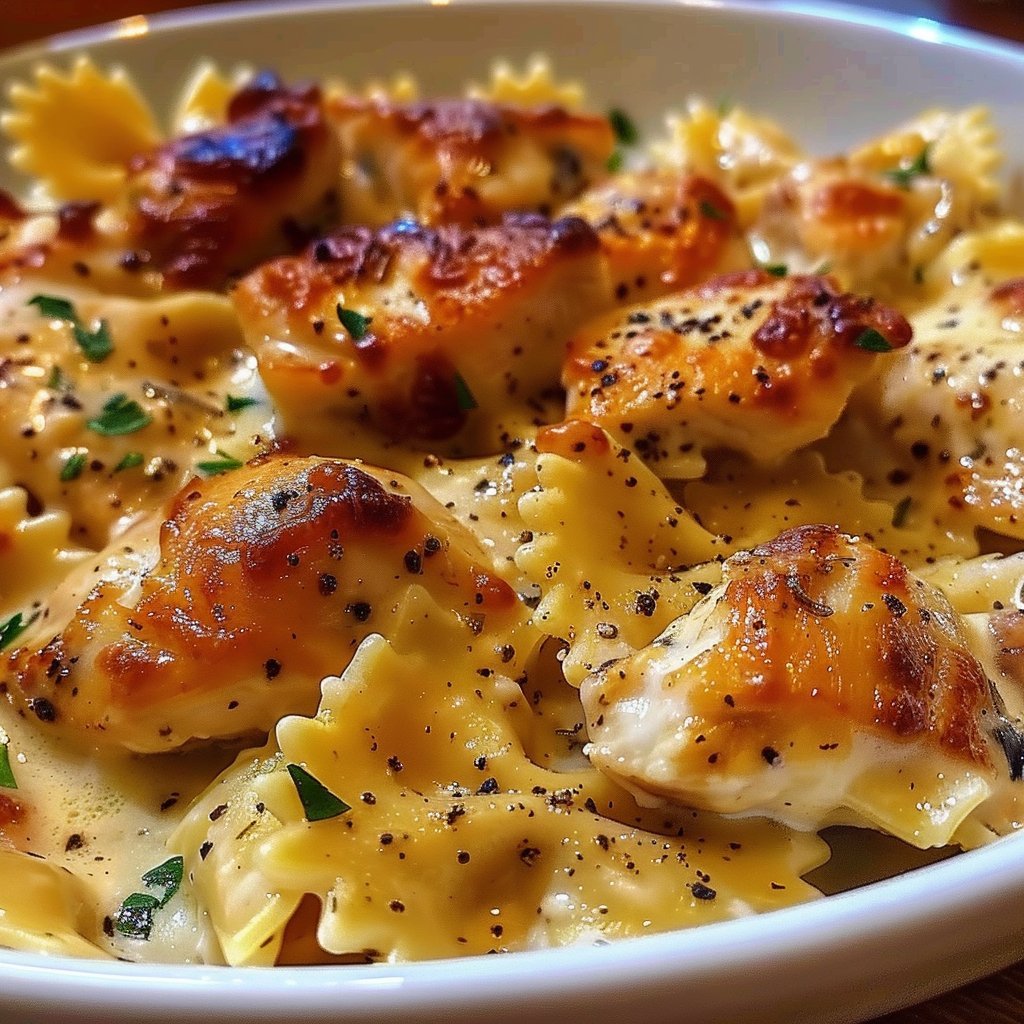 Mozzarella Garlic Butter Chicken Bowties in Indulgent Cheesy Cream
