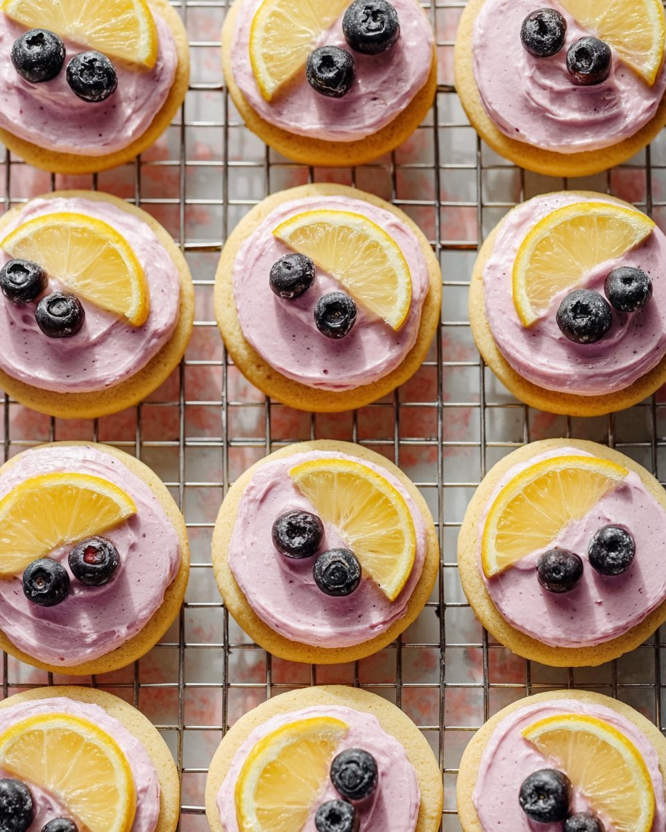 Lemon Cookies with Blueberry Frosting