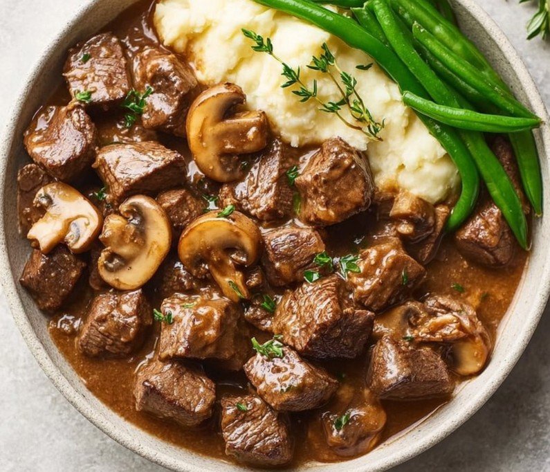 Cozy Beef Tips with Mushroom Gravy