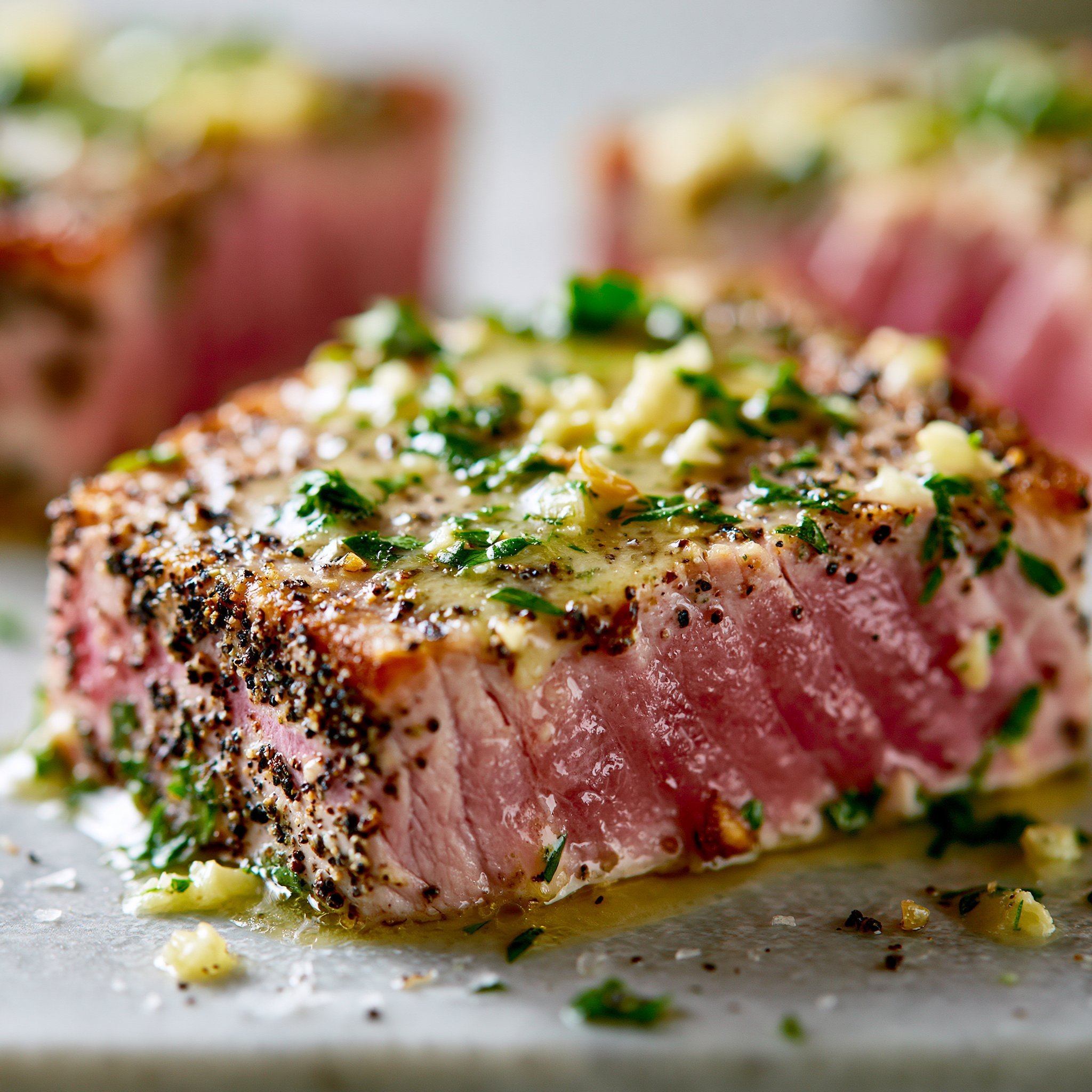 Seared Tuna Steaks with Garlic Herb Butter