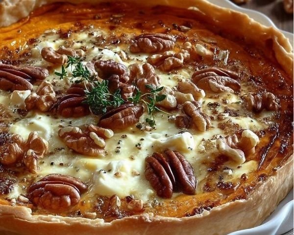 Pumpkin tart with shallots, Comté cheese, and walnuts