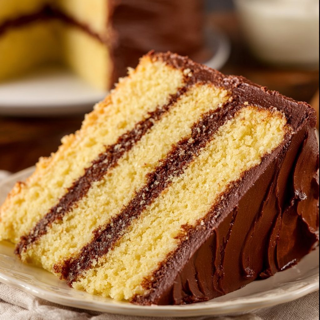 Yellow Birthday Cake with Chocolate Frosting
