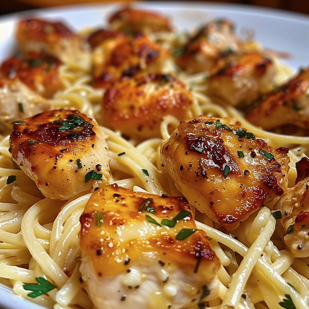 Garlic Butter Chicken Bites with Creamy Parmesan Pasta