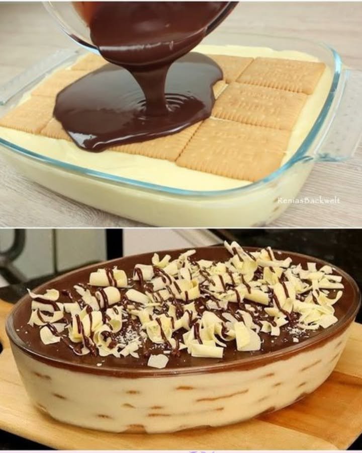 Schichtdessert mit Butterkeksen und Quark