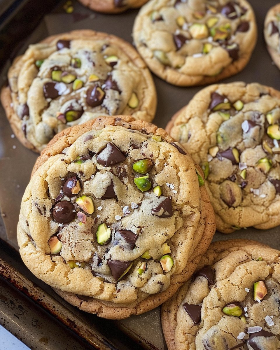 Salted Pistachio Dark Chocolate Chip Cookies