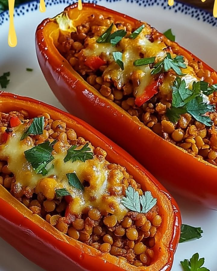 Gefüllte Spitzpaprika mit roten Linsen & Feta