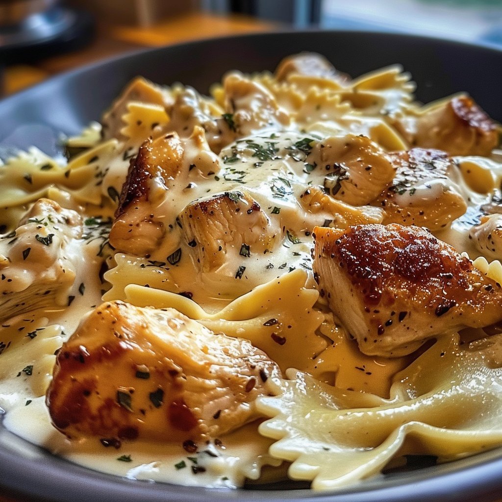 Cheesy Garlic Butter Chicken Bowtie with Mozzarella Cream Sauce