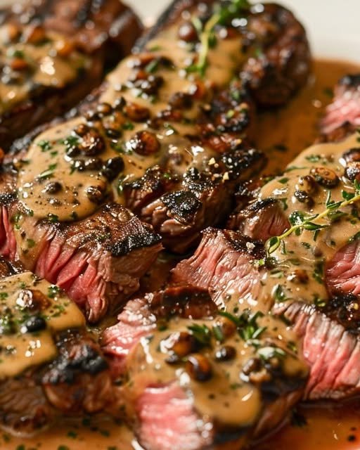 French Seared Steak with Cognac Cream Sauce