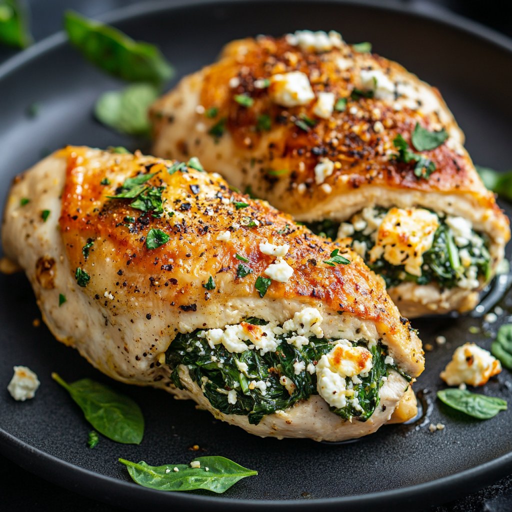 Air Fryer Spinach and Feta Stuffed Chicken Breast