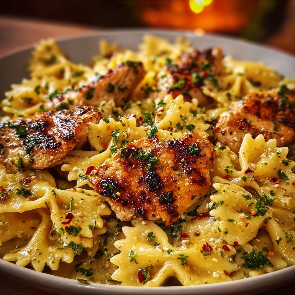 Mozzarella Garlic Butter Chicken Bowties in Cheesy Cream