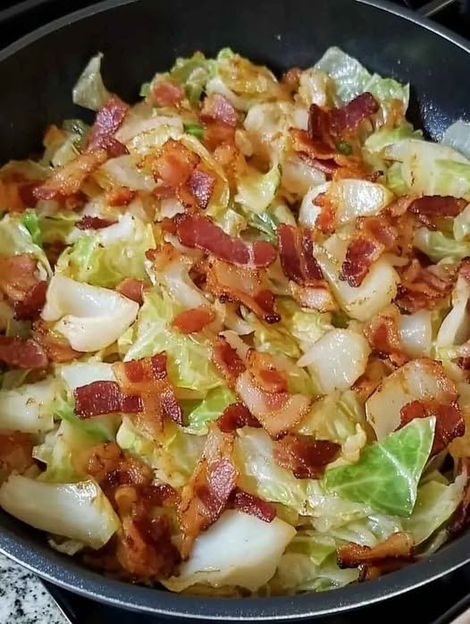 Fried Cabbage with Bacon, Onion, and Garlic