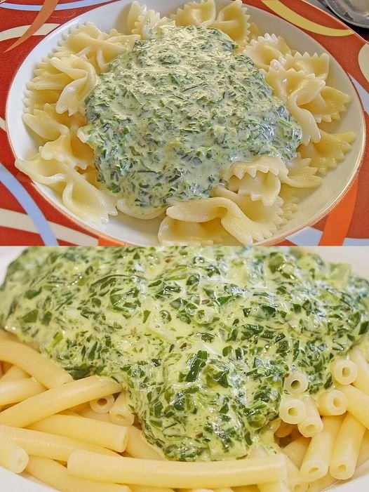 Noodles with Cream Spinach in Cream Cheese Sauce