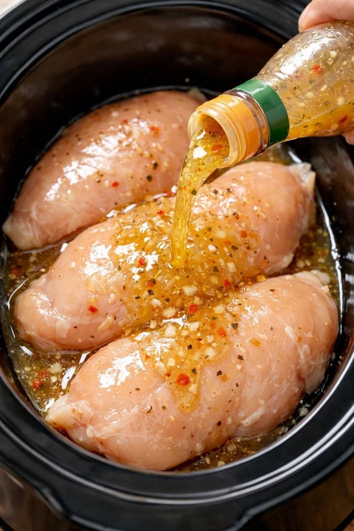 Easy Slow Cooker Chicken with Italian Dressing