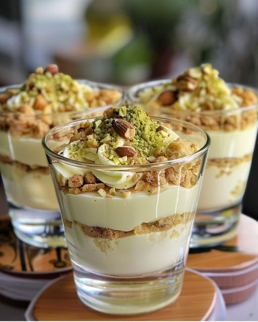 Creme mit Keksen und Pistazien