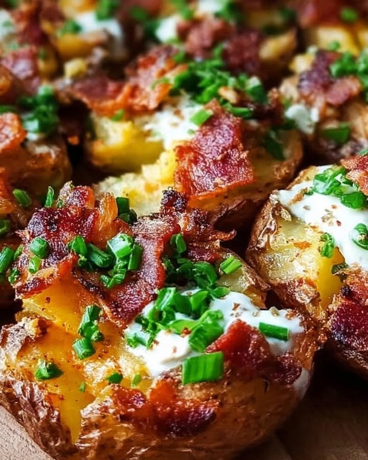 Knusprige zerdrückte gefüllte Kartoffeln